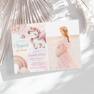 Invitation Unicorn Rainbow Pink Gold Baby shower photo