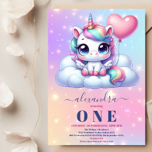 Invitation Unicorn Rainbow Sparkles Gold 1er anniversaire