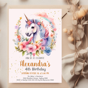 Invitation Unicorn Rainbow Sparkles Gold Anniversaire