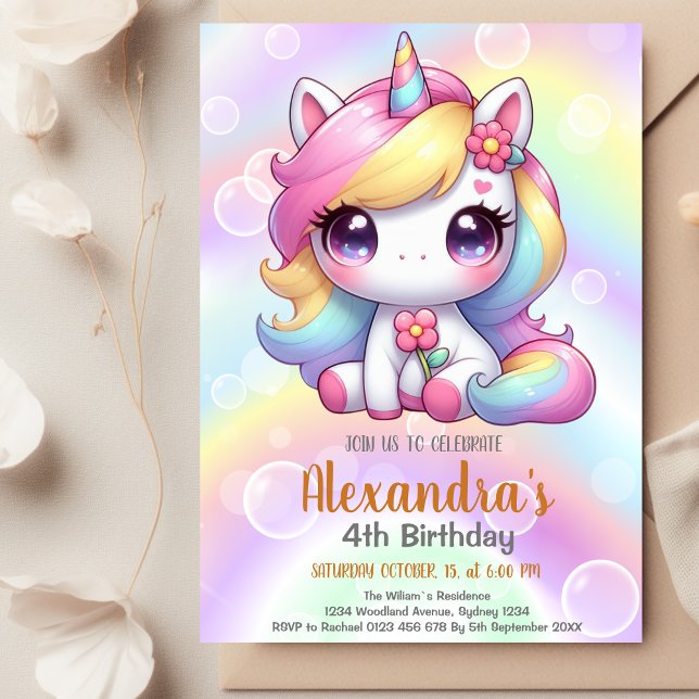 Invitation Unicorn Rainbow Sparkles Gold Anniversaire (Créateur téléchargé)