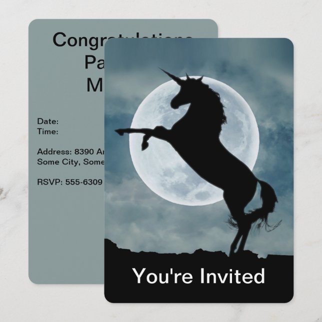 Invitation Unicorn Silhouette Pleine lune Félicitations (Devant / Derrière)