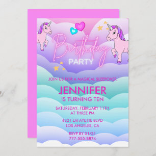 Invitation Unicorn Sleepover 10e Anniversaire rose