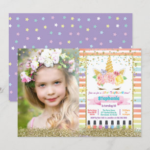 Invitation Unicorn spa fête fille anniversaire pastel photo