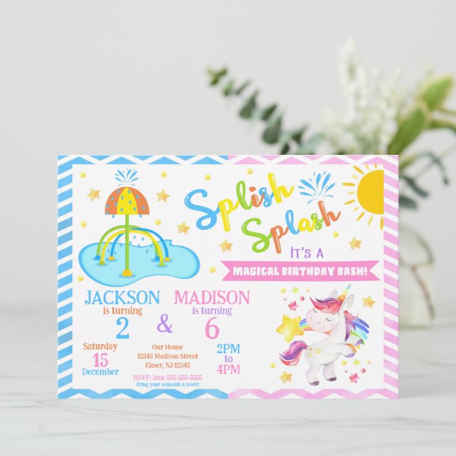 Invitation Unicorn & Splash Pad Joint Birthday | Water Park (Debout devant)