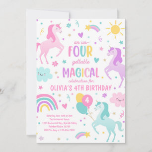 Invitation Unicorn Un-Quatre-Gettable 4e fête d'anniversaire