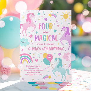 Invitation Unicorn Un-Quatre-Gettable 4e fête d'anniversaire