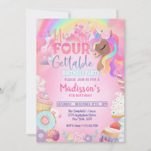 Invitation Unicorn Unfourgettable Sweet Girl 4e anniversaire