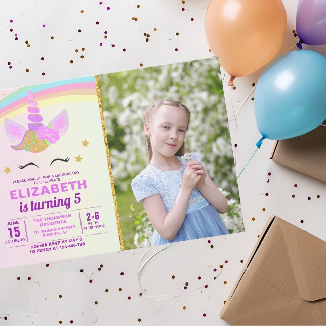 Invitation Unicorn with Magic Rainbow Birthday Girl (Créateur téléchargé)