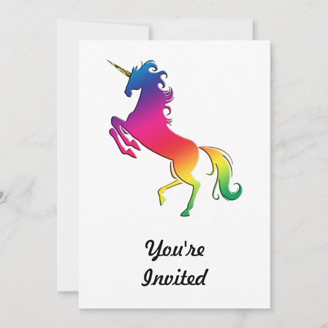 Invitation Unicorne arc-en-ciel avec Gold Horn (Devant)