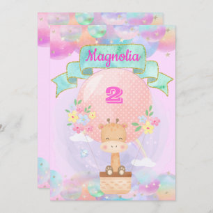 Invitation Unicorne arc-en-ciel coloré à air chaud girafe