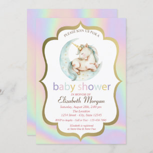 Invitation Unicorne, Baby shower holographique de la lune