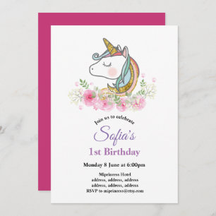 Invitation unicorne, boho, fête d'anniversaire fleurie