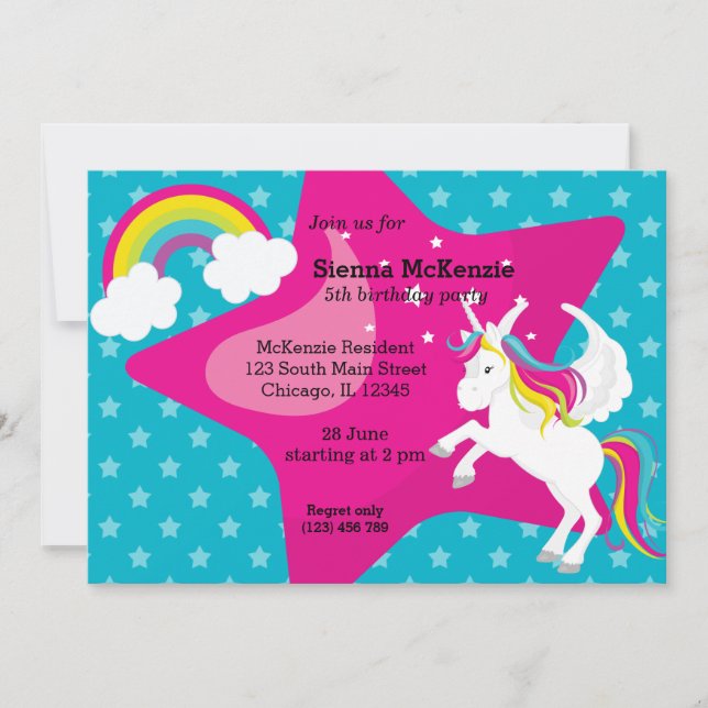 Invitation Unicorne * CHOISISSEZ votre couleur arrière - plan (Devant)