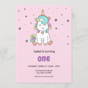 Invitation Unicorne colorée mignonne   Anniversaire Pastel Pi