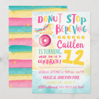 Invitation Unicorne Donut Aquarelle Arc-en-ciel Anniversaire