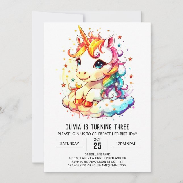 Invitation Unicorne en ligne Anniversaire Splendor (Devant)