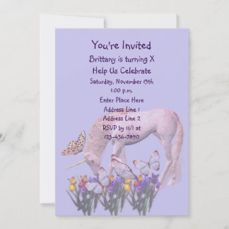 Invitation Unicorne Et Papillons Fête Anniversaire