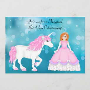 Invitation Unicorne et princesse avec cheveux rouges Annivers