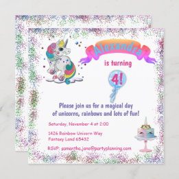 Invitation Unicorne et Rainbow Parties scintillant Anniversai