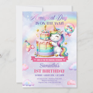Invitation Unicorne et Rainbows Birthday Cake premier anniver