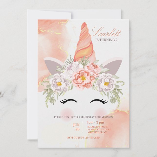 Invitation Unicorne fête d'anniversaire (Devant)
