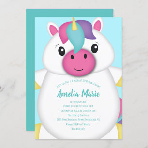 Invitation Unicorne fête d'anniversaire Turquoise