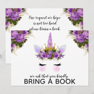 Invitation Unicorne Florale Violet Princesse Apportez Un Livr