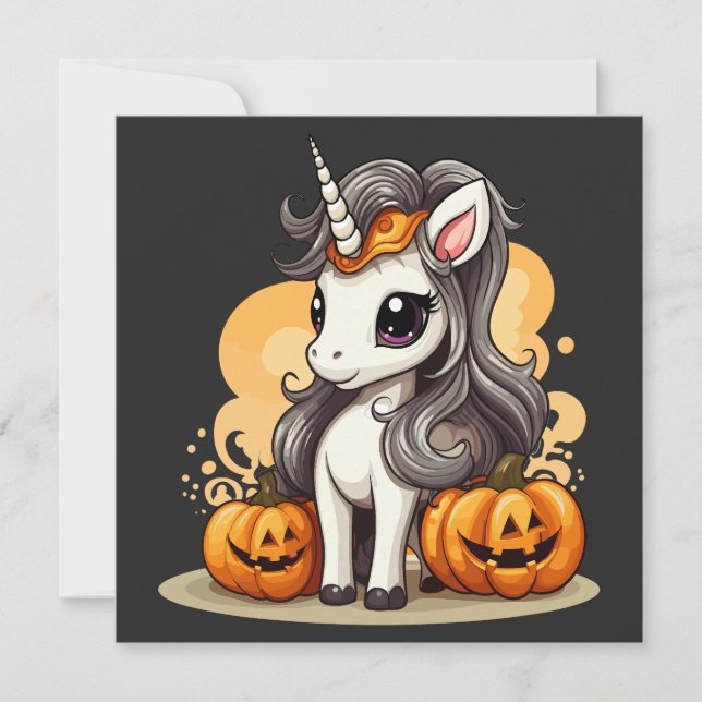 Invitation Unicorne magique : Halloween Citrouille Adventure (Devant)
