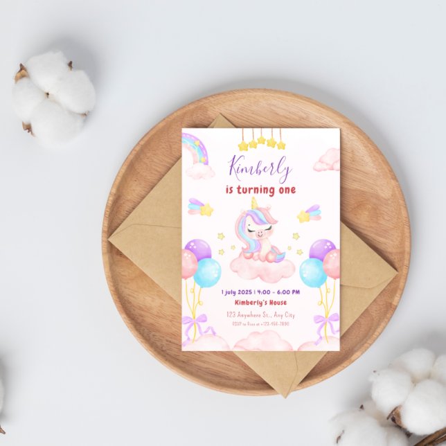 Invitation Unicorne magique violet et rose fête d'anniversair (Créateur téléchargé)