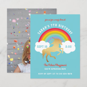 Invitation Unicorne neutre genre Rainbow Birthday Party