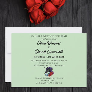 Invitation Unicorne noire violet Fleurs de Sage Rouge