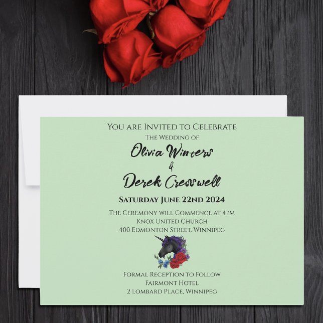 Invitation Unicorne noire violet Fleurs de Sage Rouge (Créateur téléchargé)