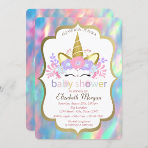 Invitation Unicorne, Opale, Baby shower holographique