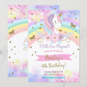 Invitation Unicorne quatre fois l'invitation magique d'annive