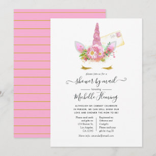 Invitation Unicorne rose et or Floral Baby shower par courrie
