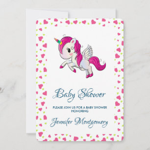 Invitation Unicorne rose mignonne avec ailes
