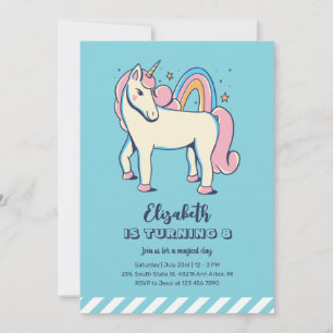 Invitation Unicorne rose mignonne Rainbow Blue Girl Anniversa