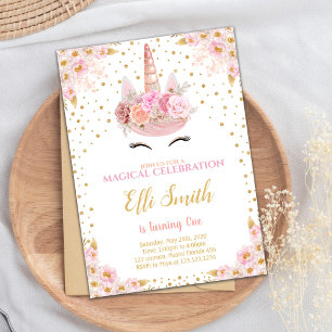 Invitation Unicorne rose modifiable