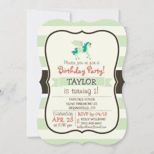 Invitation Unicorne verte turquoise et légère