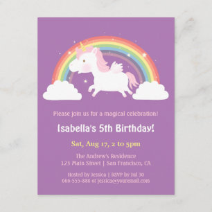 Invitation Unicorne volant au-dessus de Rainbow Girls Birthda