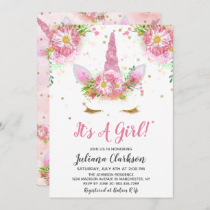 Invitation Unicornes dans le Baby shower en fleur