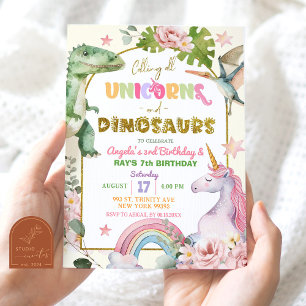 Invitation Unicornes et Dinosaures Jour de l'anniversaire de