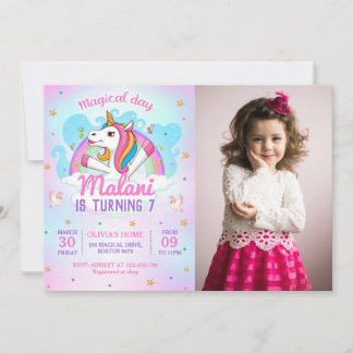 Invitation Unicornes magiques violet fête d'anniversaire