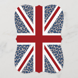 Invitation Union Jack British Flag avec Blue Cheetah Print