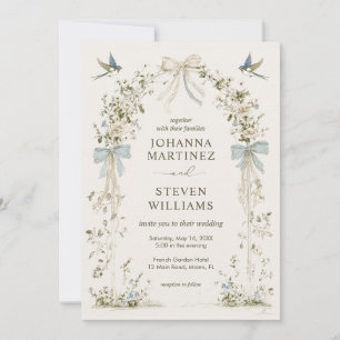 Invitation Union Temps Beige Vert Floral Oiseaux Fleur Mariag
