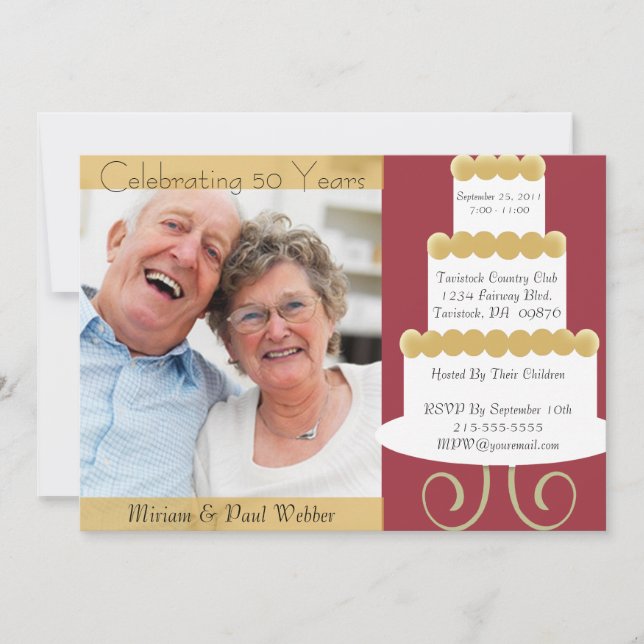 Invitation unique 50e anniversaire avec photo en (Devant)