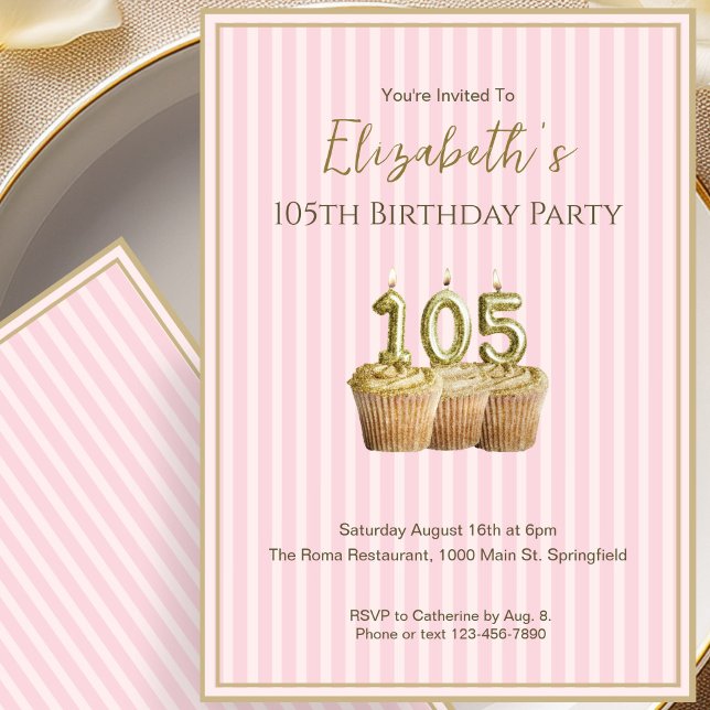 Invitation Unique Anniversaire 105 Ans Pour Elle E (Créateur téléchargé)