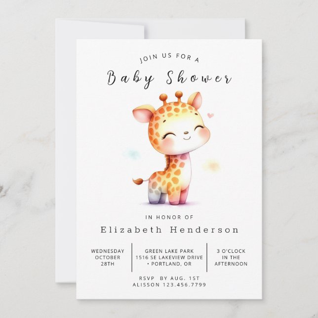 Invitation Unique Baby shower de Giraffe Editable (Devant)