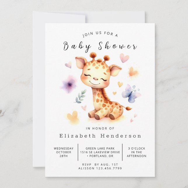 Invitation Unique Baby shower de Giraffe Imprimable (Devant)