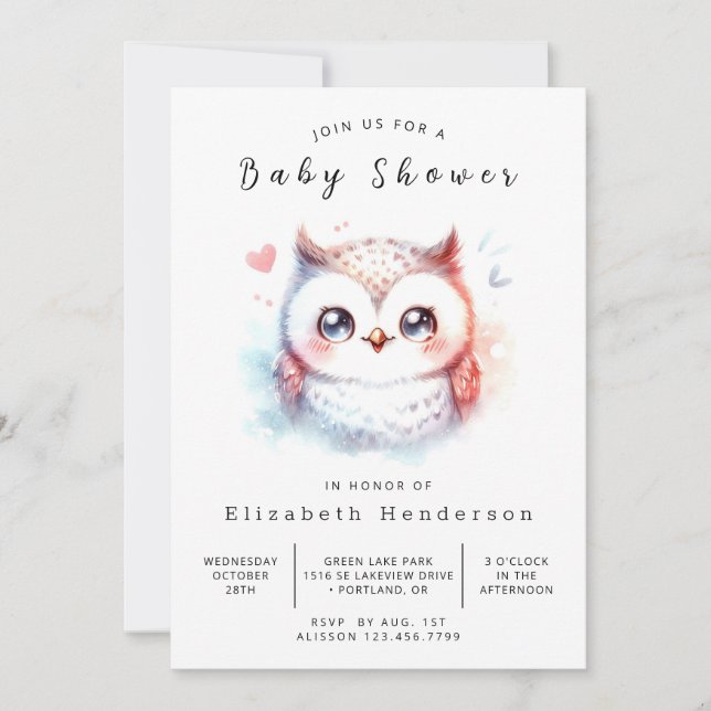 Invitation Unique Baby shower de hibou numérique (Devant)